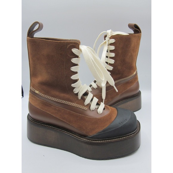 Bally Shoes - Brown Suede/Leather Bally Lace Up Platform Boots Size 36